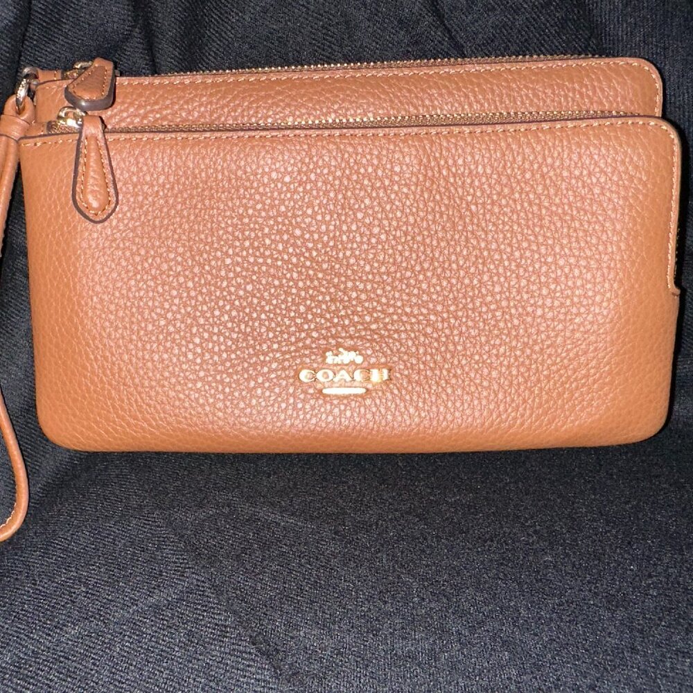 Gently Loved Coach Gold/Redwood Double zip wallet